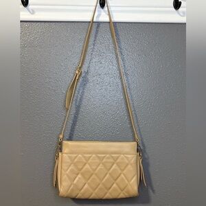 Vintage Tan Quilted Leather Crossbody Bag sku 24